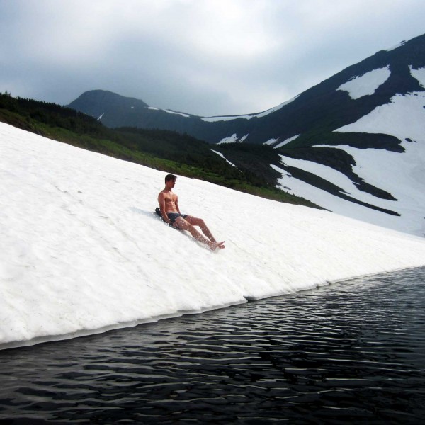 Sliding into Windfall Lake Sliding into Windfall Lake
